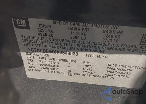 2010 GMC Terrain Sle-2 from USA, damaged, VIN 2CTALDEWXA6349938